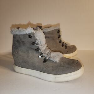 MADDEN GIRL Pulley Faux Suede Faux Fur Lined Sneaker Ankle Boot Women 7.5M Grey